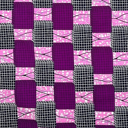 アフリカンプリント生地　0.5m(50cm)単位 AP-12406 立方体 3D ピンク 紫