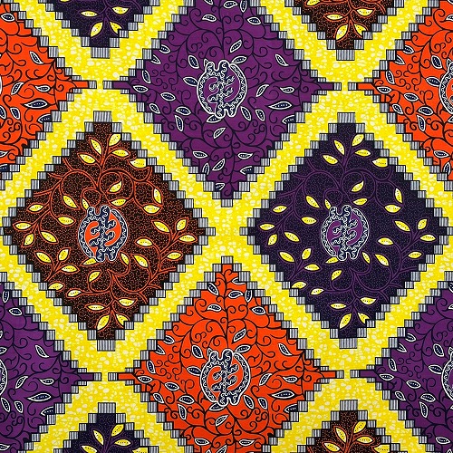 アフリカンプリント生地　0.5m(50cm)単位 AP-12440　全知全能の神 葉っぱ 紫系