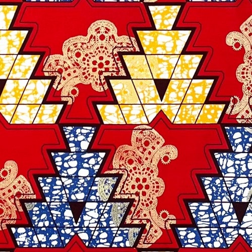 アフリカンプリント生地　0.5m(50cm)単位 AP-12487 ピラミッド 金ラメ 赤