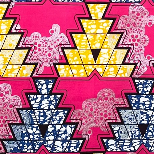 アフリカンプリント生地　0.5m(50cm)単位 AP-12488 ピラミッド 銀ラメ ピンク