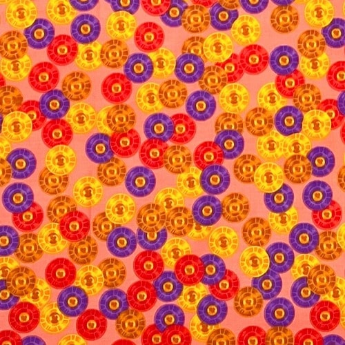 アフリカンプリント生地　0.5m(50cm)単位 AP-12494 コイン 金貨 サーモンピンク地