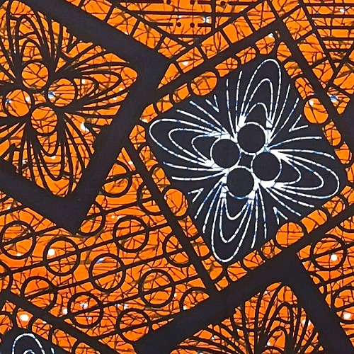 ＜sale＞アフリカンプリント生地 0.5m(50cm)単位 AP-12639　正方形つなぎ 朱色 藍色