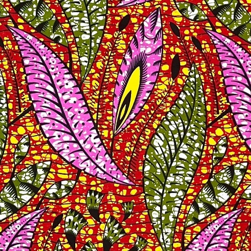 ＜sale＞アフリカンプリント生地 0.5m(50cm)単位 AP-12646　カラフル葉っぱ 時々羽根