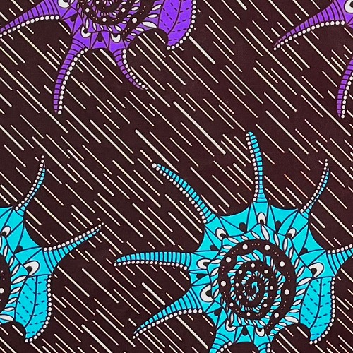 ＜sale＞アフリカンプリント生地 0.5m(50cm)単位 AP-12721 ほね貝 ブルー 紫 こげ茶地