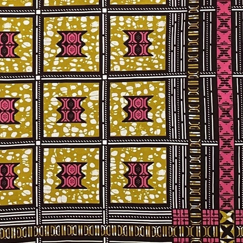 ＜sale＞アフリカンプリント生地 0.5m(50cm)単位 AP-12748 スツール ピンク 茶系地