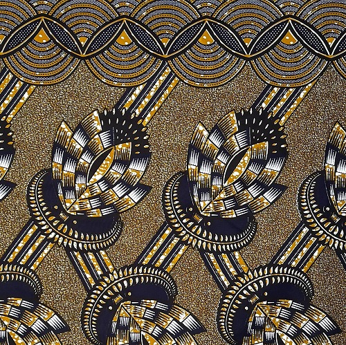 ＜sale＞アフリカンプリント生地 0.5m(50cm)単位 AP12801　鋼鉄の花 茶系 濃紺