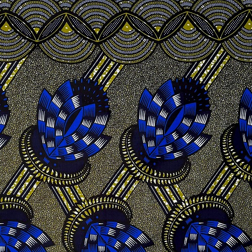 ＜sale＞アフリカンプリント生地 0.5m(50cm)単位 AP12802　鋼鉄の花 青 抹茶系地