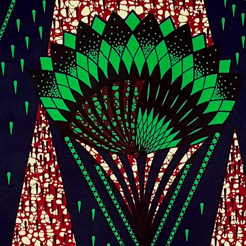 ＜sale＞アフリカンプリント生地 0.5m(50cm)単位 AP12809　チェッカー大花並べ 緑 えんじ