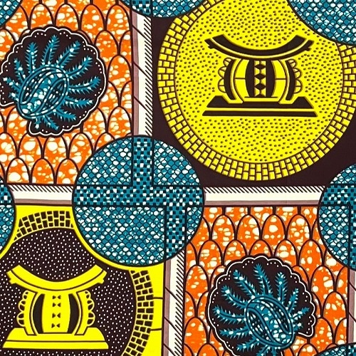 ＜sale＞アフリカンプリント生地 0.5m(50cm)単位 AP12817　水泡と椅子 ココナツ