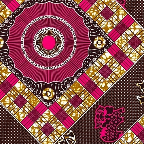 ＜sale＞アフリカンプリント生地 0.5m(50cm)単位 AP-12827 獅子 鳥 蓄音機 ピンク