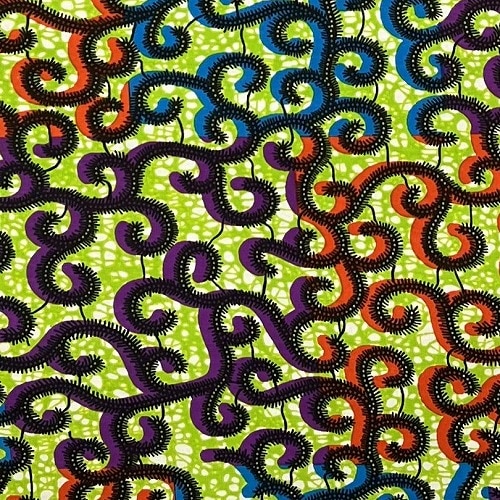 ＜sale＞アフリカンプリント生地 0.5m(50cm)単位 AP-12835  唐草 マルチカラー グリーン