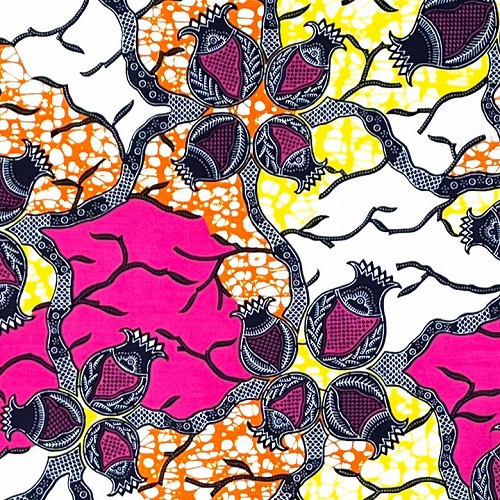 ＜sale＞アフリカンプリント生地 0.5m(50cm)単位 AP-12842  すずらん 壺花　ピンク