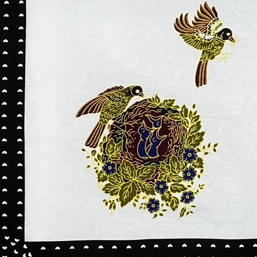 ＜sale＞アフリカンプリント生地 0.5m(50cm)単位 AP-12848 小鳥の親子 巣 白黒