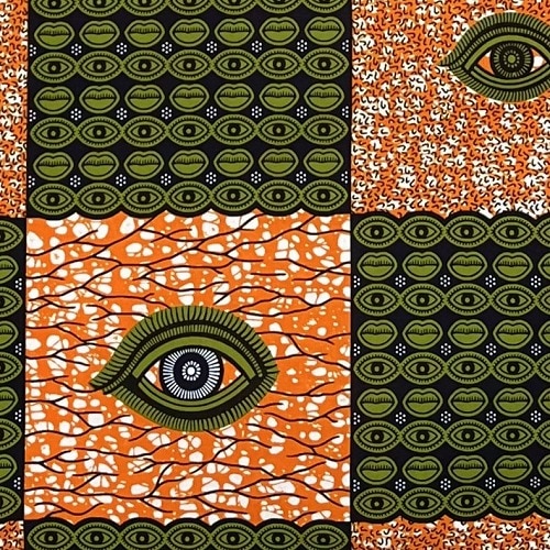 ＜sale＞アフリカンプリント生地 0.5m(50cm)単位 AP-12852 神の眼 見る目 話す口 緑