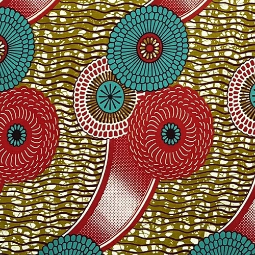 ＜sale＞アフリカンプリント生地 0.5m(50cm)単位 AP-12864 菊 マムストリーム 赤　青緑