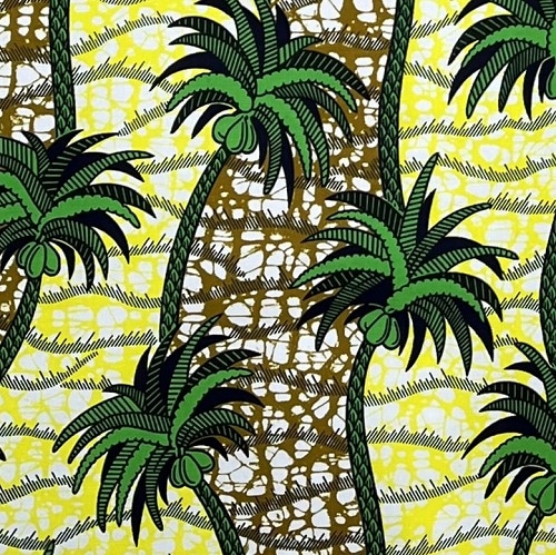 ＜sale＞アフリカンプリント生地 0.5m(50cm)単位 AP-12867 ヤシの木つなぎ　緑