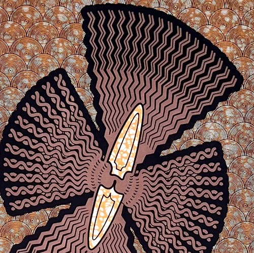 アフリカンプリント生地 0.5m(50cm)単位 AP-12897　トライブ柄 波紋 茶系