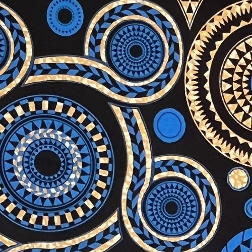 アフリカンプリント生地 0.5m単位 AP-12986　ぜんまい 渦巻き 時計仕掛け ブルー