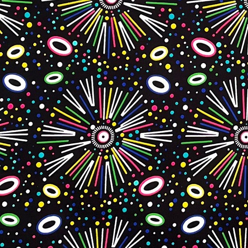 ＜sale＞アフリカンプリント生地 50cm単位 AP-13043　カラフル花火 スーパーノヴァ 黒地　