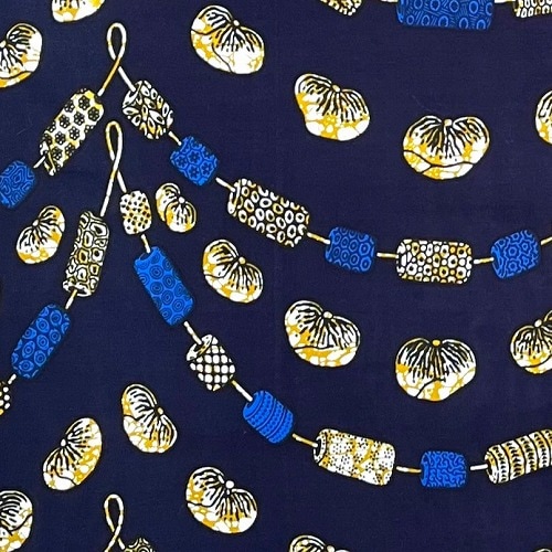 ＜sale＞アフリカンプリント生地 50cm単位 AP-13059　ビーズ 木の実 濃紺 藍色 青