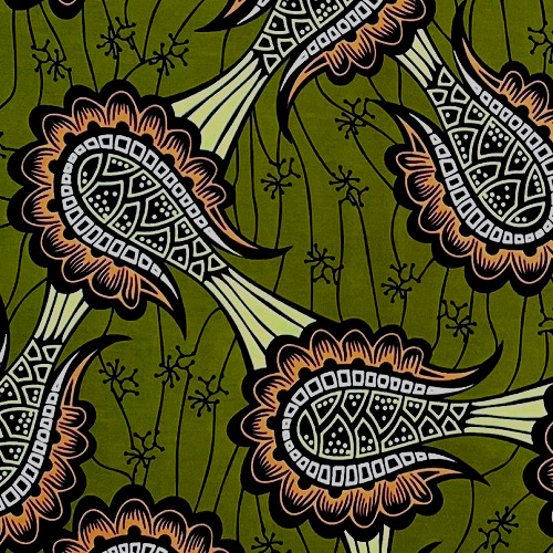 ＜sale＞アフリカンプリント生地 50cm単位 AP-13095　装飾マラカス カーキグリーン地