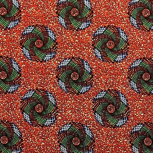 ＜sale＞アフリカンプリント生地 50cm単位 AP-13097　陰陽 小台風の目 朱色 緑 紺