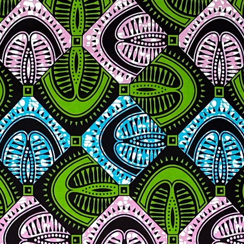 ＜sale＞アフリカンプリント生地 50cm単位 AP-13098　トライブ紋様 小盾並べ 地味ピンク 緑