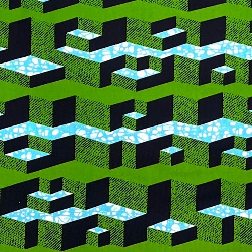 ＜sale＞アフリカンプリント生地 50cm単位 AP-13100　海底の古代遺跡群 キューブ