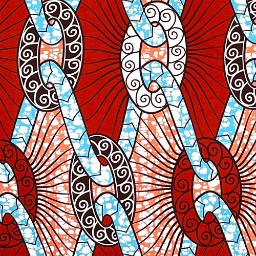 ＜sale＞アフリカンプリント生地 50cm単位 AP-13109　オーバルリング繋ぎ 赤 サーモンピンクブルー