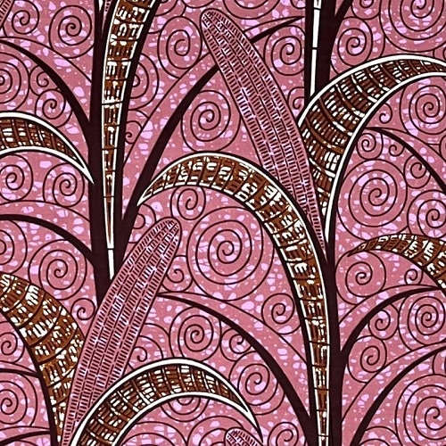 ＜sale＞アフリカンプリント生地 50cm単位 AP-13123　ガマの穂 渦巻き シックなピンク	