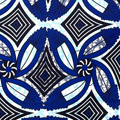 ＜sale＞アフリカンプリント生地 50cm単位 AP-13161　モロッコタイル的紋様 青