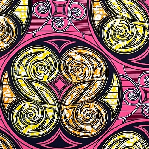 アフリカンプリント生地 50cm単位 AP-13162　変形向かい陰陽紋様 ピンク