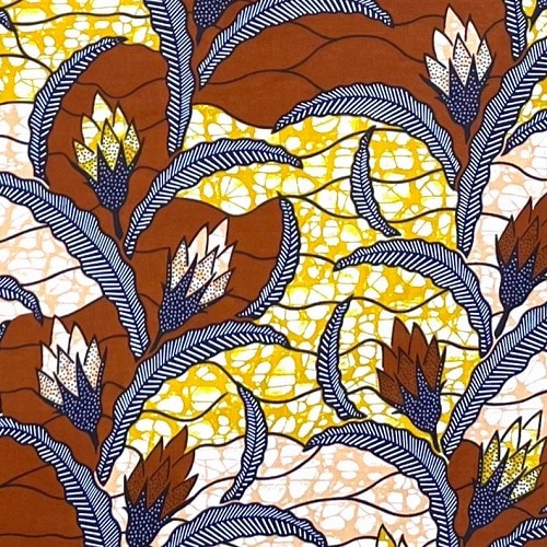 ＜sale＞アフリカンプリント生地 50cm単位 AP-13128　つぼみ斜め繋ぎ 木蓮 やわらか茶系