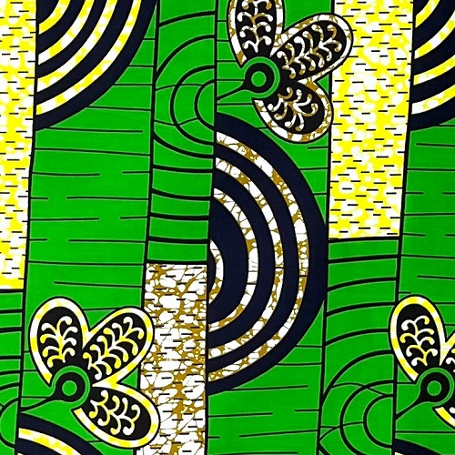 ＜sale＞アフリカンプリント生地 50cm単位 AP-13166　波紋と池の若葉 明るい緑地