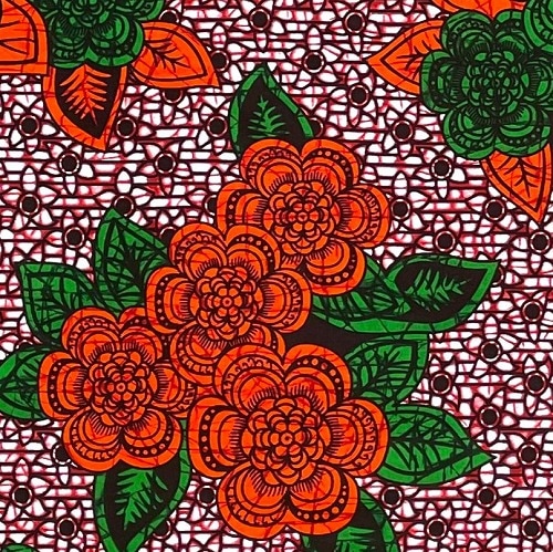 ＜sale＞アフリカンプリント生地 50cm単位 AP-13168　カワイイ花のコサージュ バティック調