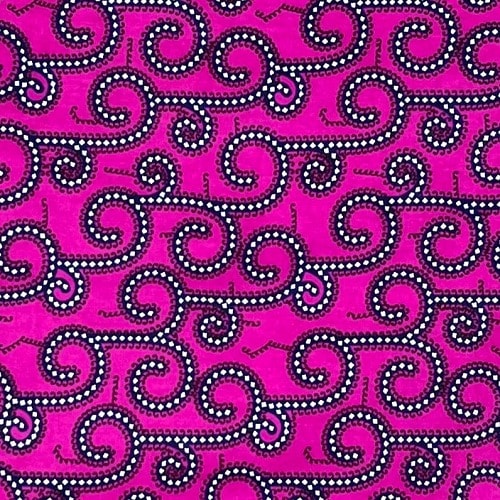 アフリカンプリント生地 50cm単位 AP-13193　キュート唐草 ピンク 紺