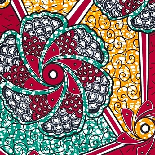 アフリカンプリント 生地 50cm単位 AP-13236  大小風車のお花 赤地  アフリカ 布 ブロード カットクロス ハンドメイド パッチワーク エコバッグ 手芸材料 ダンス 舞台 衣装 通園通学に 