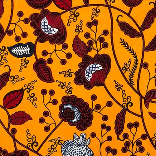 アフリカンプリント 布 生地 50cm単位 AP-13279  野原の小花 つる性植物　黄色地  アフリカ 布 ブロード カットクロス ハンドメイド パッチワーク エコバッグ 手芸材料 ダンス 舞台 衣装 通園通学に