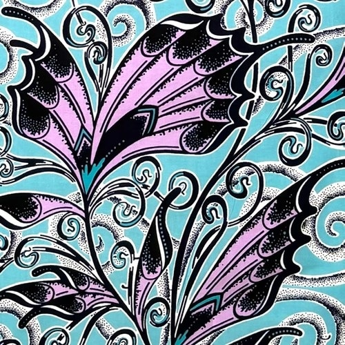 アフリカンプリント 布 生地 50cm単位 AP-13334  蝶の羽根花 スカイブルー地  アフリカ 布 ブロード カットクロス ハンドメイド パッチワーク エコバッグ 手芸材料 ダンス 舞台 衣装 通園通学に