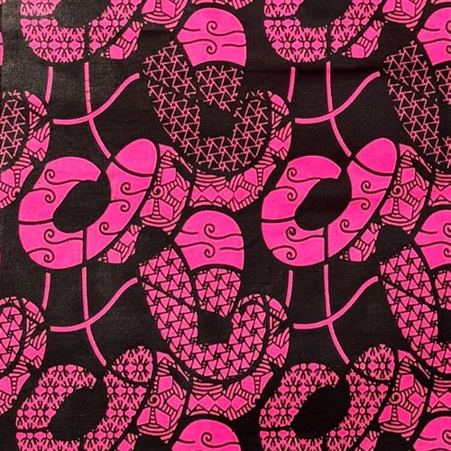 アフリカンプリント 布 生地 50cm単位 AP-13382  柄入バルーンアート 濃ピンク 黒  アフリカ 布 ブロード カットクロス ハンドメイド パッチワーク エコバッグ 手芸材料 ダンス 舞台 衣装 通園通学に