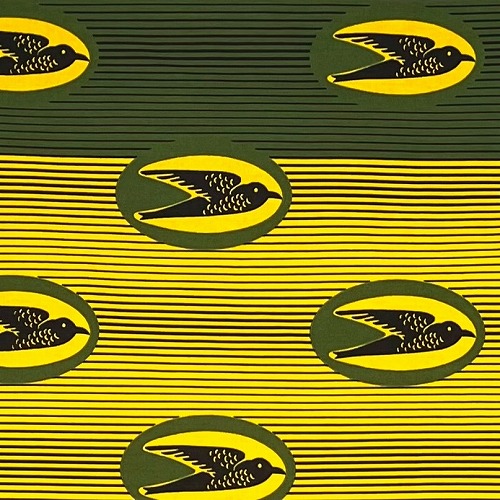 アフリカンプリント 布 生地 50cm単位 AP-13405  飛ぶ鳥 ツバメバイカラー 黄色 深緑  アフリカ 布 ブロード カットクロス ハンドメイド パッチワーク エコバッグ 手芸材料 ダンス 舞台 衣装 通園通学に