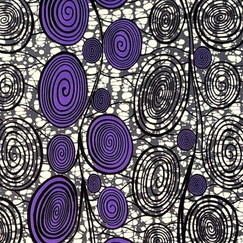 アフリカンプリント 布 生地 50cm単位 AP-13392  渦巻きケルプ 紫 グレー  アフリカ 布 ブロード カットクロス ハンドメイド パッチワーク エコバッグ 手芸材料 ダンス 舞台 衣装 通園通学に