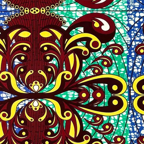 アフリカンプリント 布 生地 50cm単位 AP-13389  豪華ギリシャ的装飾文様 赤茶色 青 緑 黄色  アフリカ 布 ブロード カットクロス ハンドメイド パッチワーク エコバッグ 手芸材料 ダンス 舞台 衣装 通園通学に