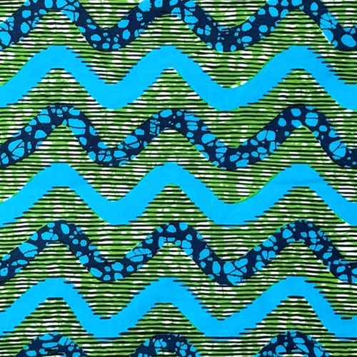 アフリカンプリント 布 生地 50cm単位 AP-13368  ブルーウェーブ 黄緑色地  アフリカ 布 ブロード カットクロス ハンドメイド パッチワーク エコバッグ 手芸材料 ダンス 舞台 衣装 通園通学に