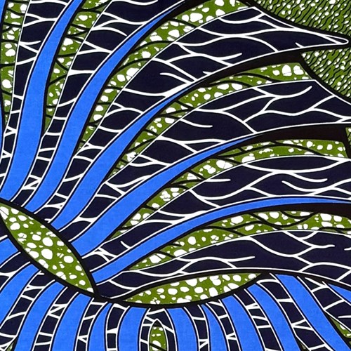 アフリカンプリント 布 生地 50cm単位 AP-13413  青い原生林 シダ植物 青 紺 渋い緑  アフリカ 布 ブロード カットクロス ハンドメイド パッチワーク エコバッグ 手芸材料 ダンス 舞台 衣装 通園通学に