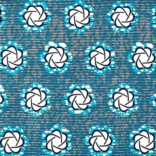 アフリカンプリント 布 生地 50cm単位 AP-13421  ６枚花弁 爽やかブルー 白 濃紺  アフリカ 布 ブロード カットクロス ハンドメイド パッチワーク エコバッグ 手芸材料 ダンス 舞台 衣装 通園通学に