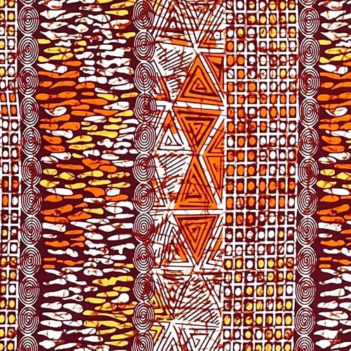 アフリカンプリント 布 生地 50cm単位 AP-13417  泥染風 縞 オレンジ 原始紋様  アフリカ 布 ブロード カットクロス ハンドメイド パッチワーク エコバッグ 手芸材料 ダンス 舞台 衣装 通園通学に