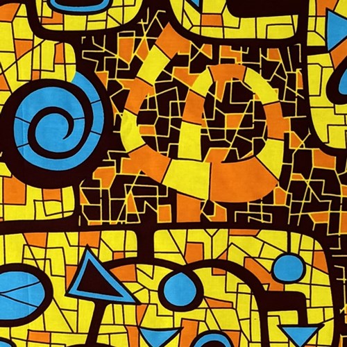 アフリカンプリント 布 生地 50cm単位 AP-13427  謎のモザイク柄 黄 オレンジ ブルー  アフリカ 布 ブロード カットクロス ハンドメイド パッチワーク エコバッグ 手芸材料 ダンス 舞台 衣装 通園通学に
