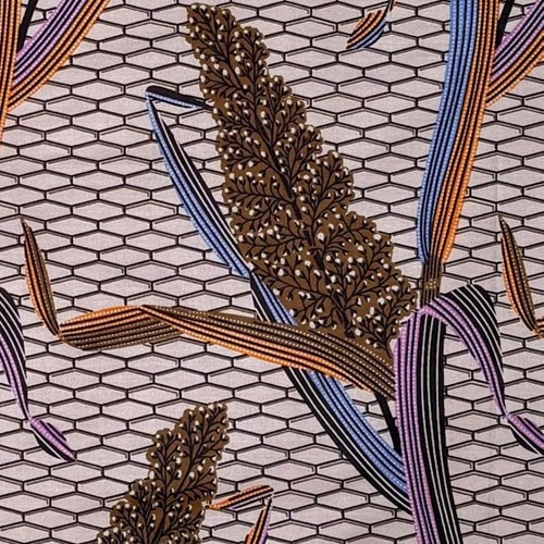 アフリカンプリント 布 生地 50cm単位 AP-13463  リボンに花枝 贈り物 グレージュ 渋い色目  アフリカ 布 ブロード カットクロス ハンドメイド パッチワーク エコバッグ 手芸材料 ダンス 舞台 衣装 通園通学に