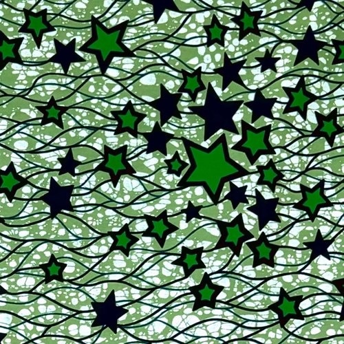 アフリカンプリント 布 生地 50cm単位 AP-13456  空に散りばめられた星々 グリーン  アフリカ 布 ブロード カットクロス ハンドメイド パッチワーク エコバッグ 手芸材料 ダンス 舞台 衣装 通園通学に